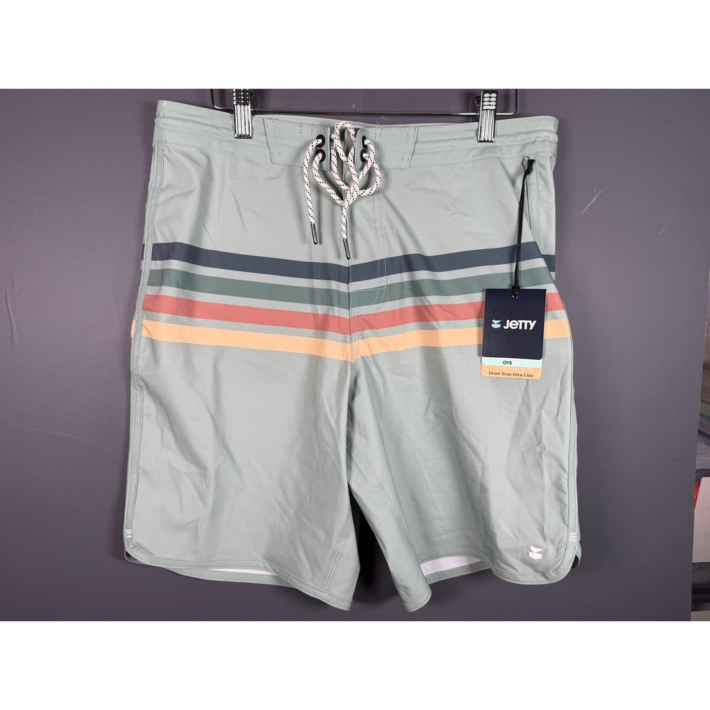 NWT Jetty Atlantic Boardshorts Swim Trunks Mens 32 Fog Green Striped Oystex